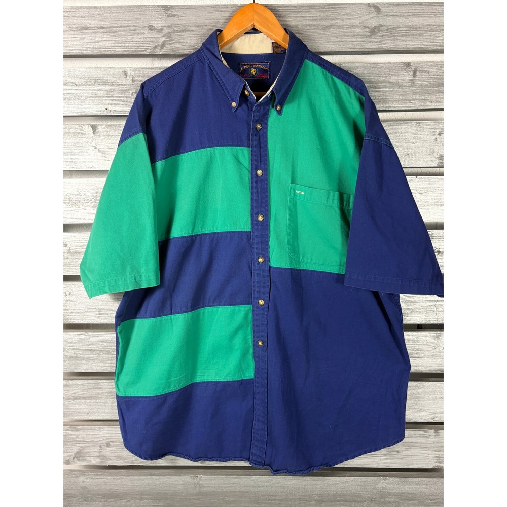 Vintage 90s Halifax Mens XL ColorBlock Button Down Short Sleeve Shirt Streetwear